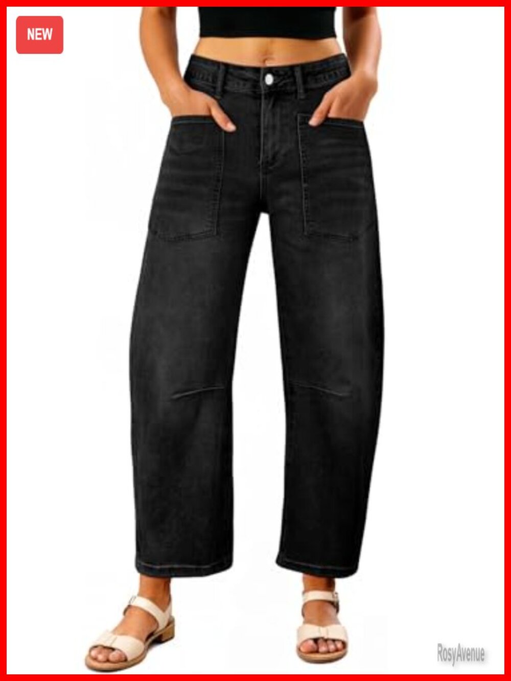 Barrel Jeans Baggy Stretchy Cropped Denim Pants High Waisted Wide Leg